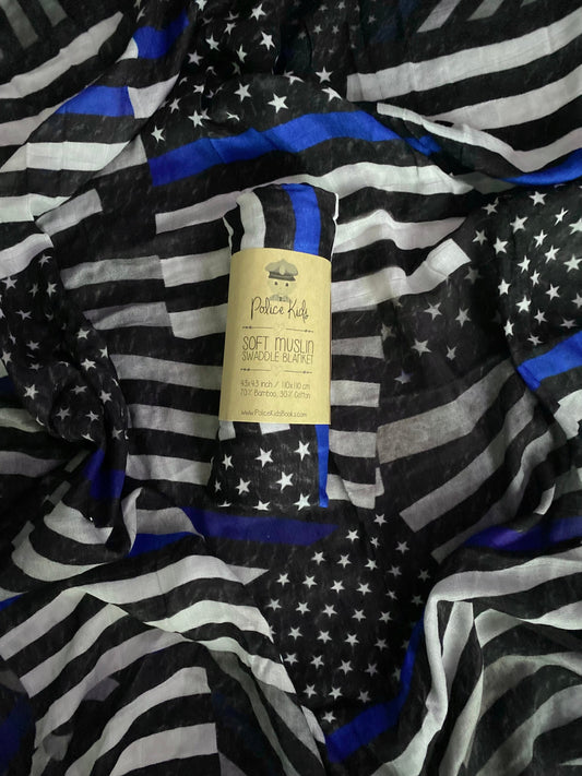 Classic Thin Blue Line Flags Bamboo Muslin Swaddle