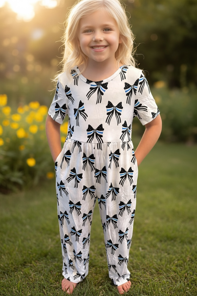 "Blue Line Bows" Jumpsuit Romper