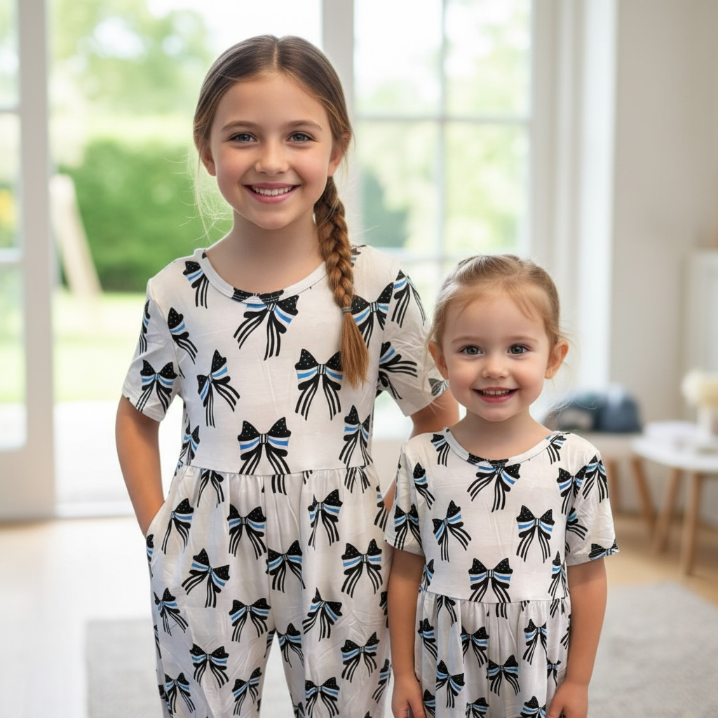 "Blue Line Bows" Jumpsuit Romper