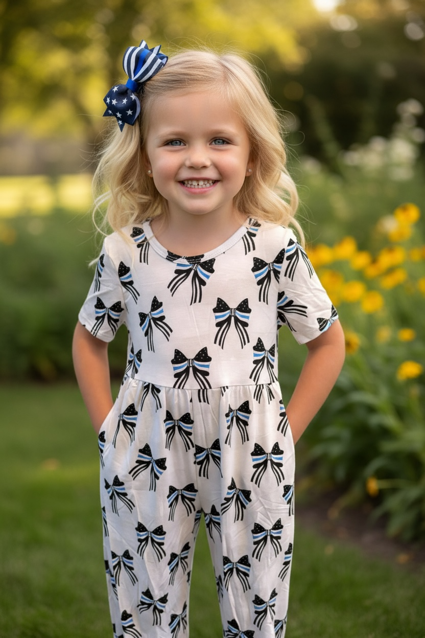 "Blue Line Bows" Jumpsuit Romper
