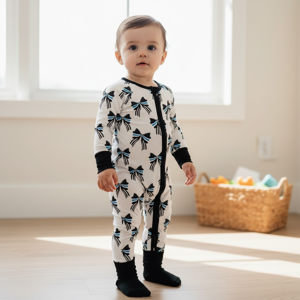 "Blue Line Bows" Comfy Cozies Zip-Up