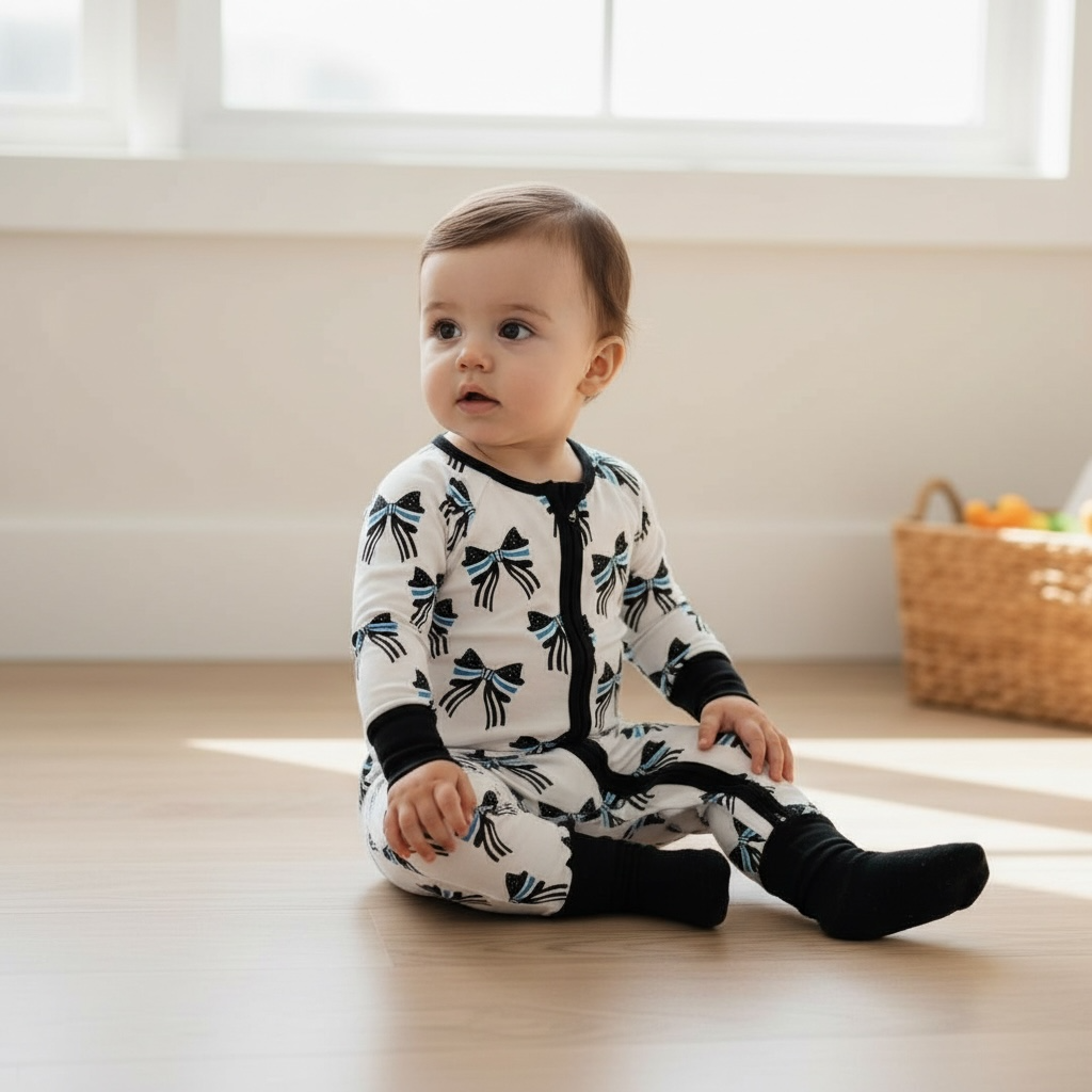 "Blue Line Bows" Comfy Cozies Zip-Up