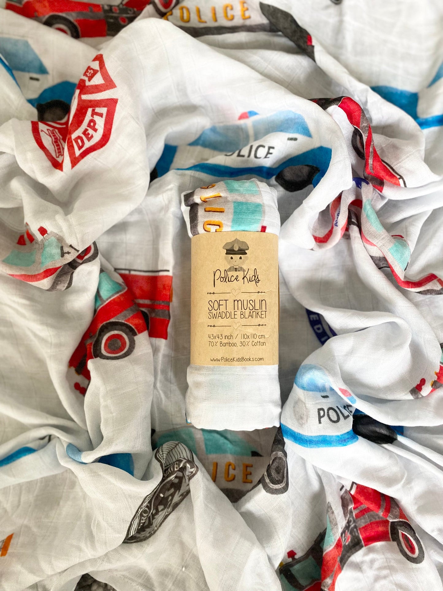 First Responder Cars and Badges Bamboo Muslin Swaddle