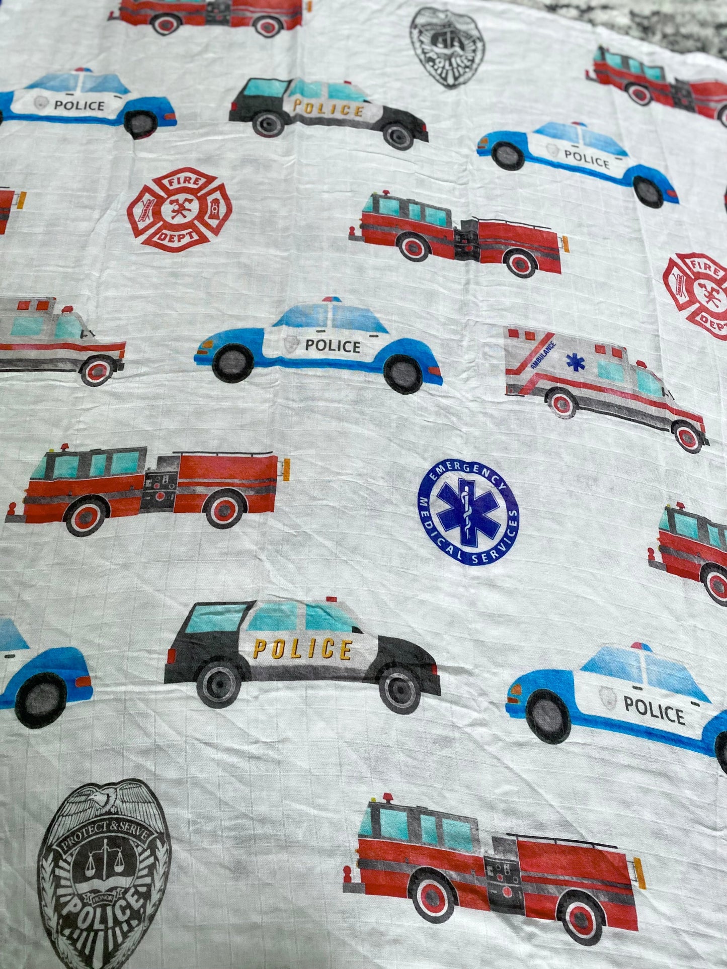 First Responder Cars and Badges Bamboo Muslin Swaddle