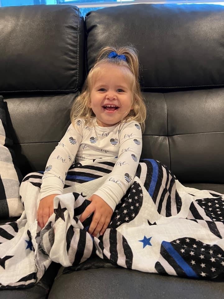 Thin Blue Sweethearts and Stars Bamboo Muslin Swaddle