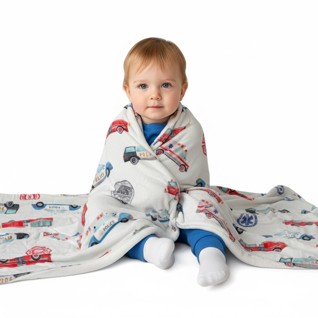 "First Responder Cars and Badges" 60x60” Fleece Cuddle Blanket