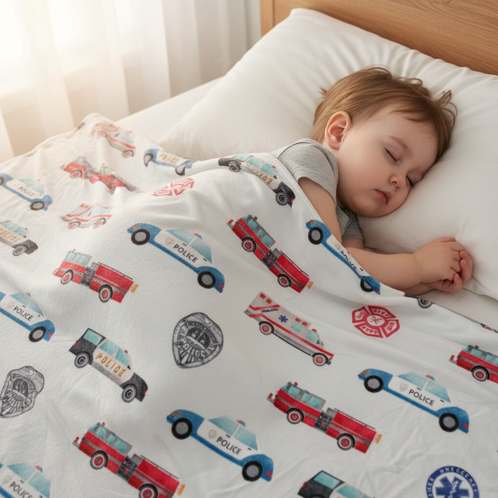 "First Responder Cars and Badges" 60x60” Fleece Cuddle Blanket