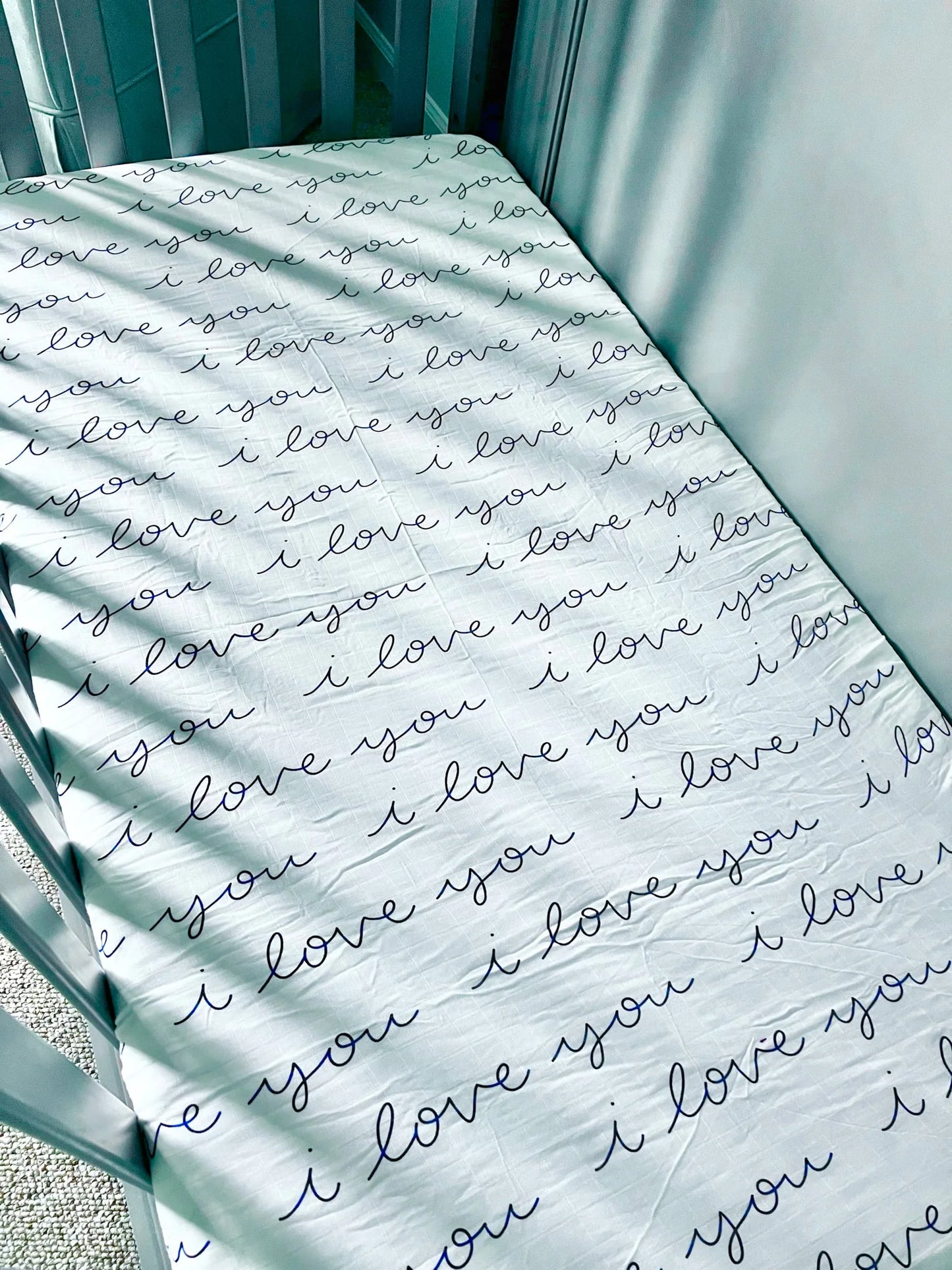 “I Love You” Bamboo Muslin Fitted Crib Sheet