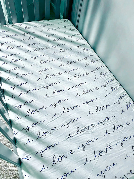 “I Love You” Bamboo Muslin Fitted Crib Sheet