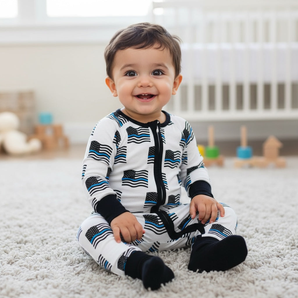 "Blue Line Waving Flags" Comfy Cozies Zip-Up