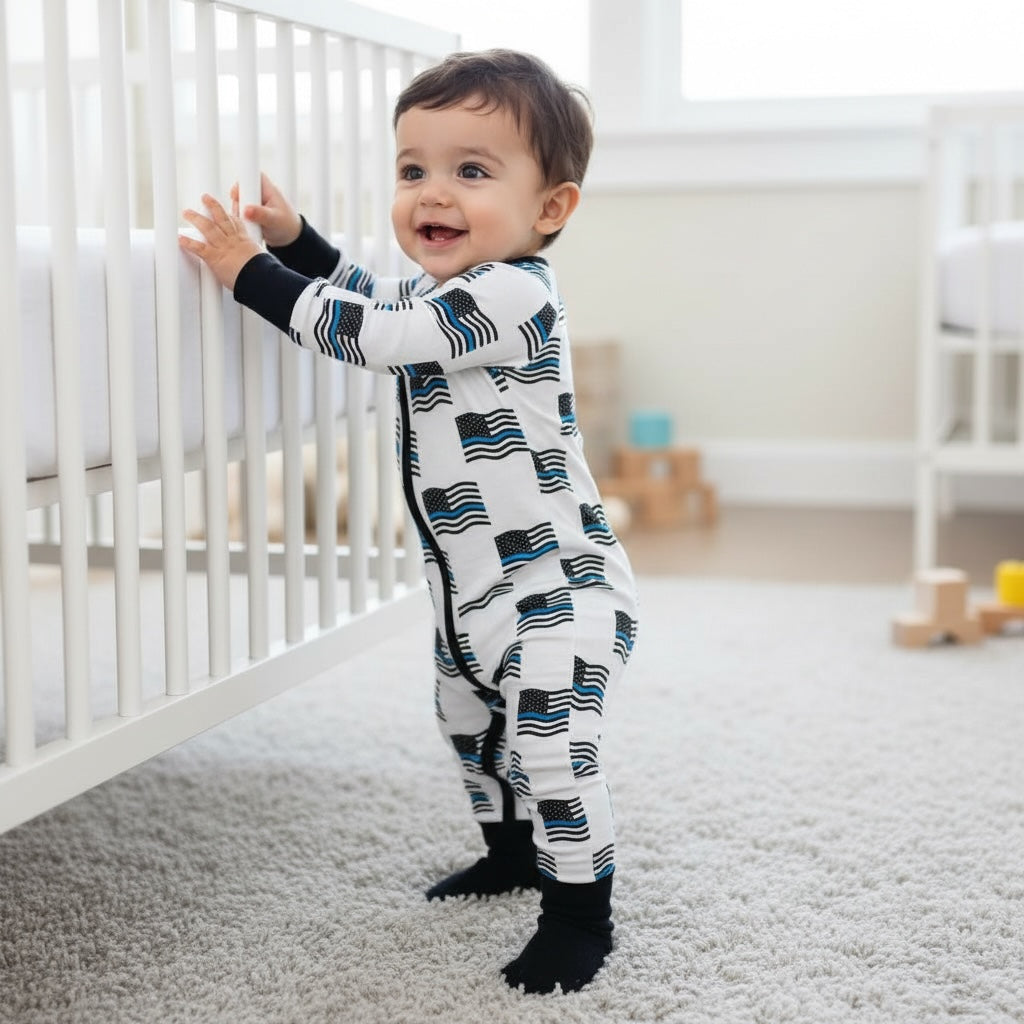 "Blue Line Waving Flags" Comfy Cozies Zip-Up