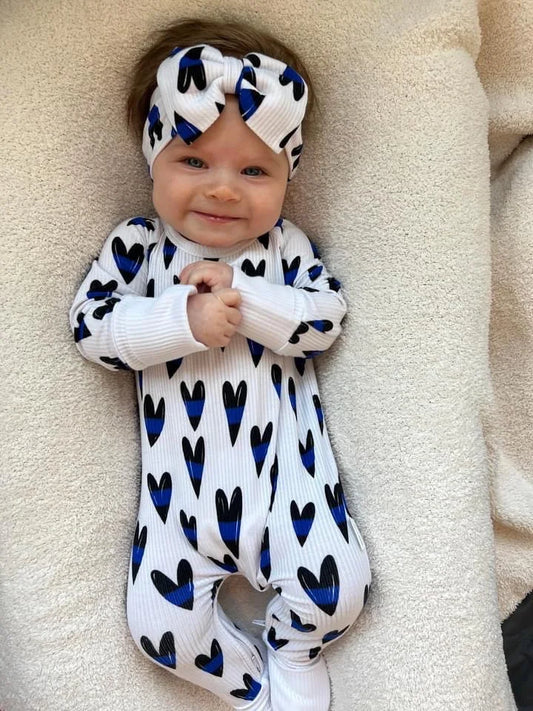 “Blue Line Hearts” Ribbed Easy-Zip Style Comfy Cozies