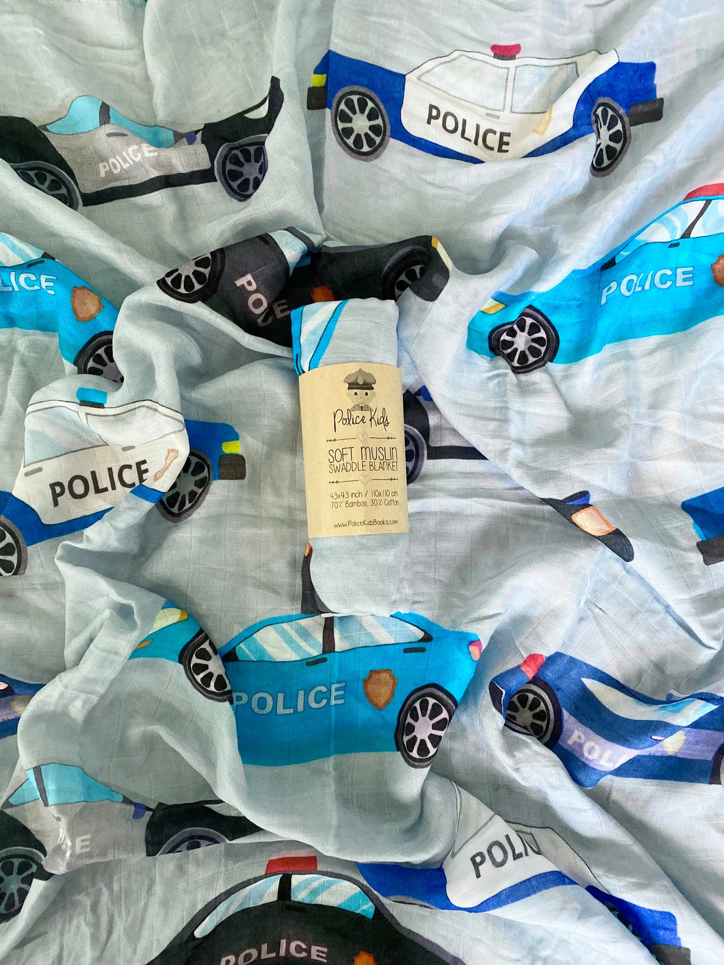Beep Beep Police Cars Bamboo Muslin Swaddle