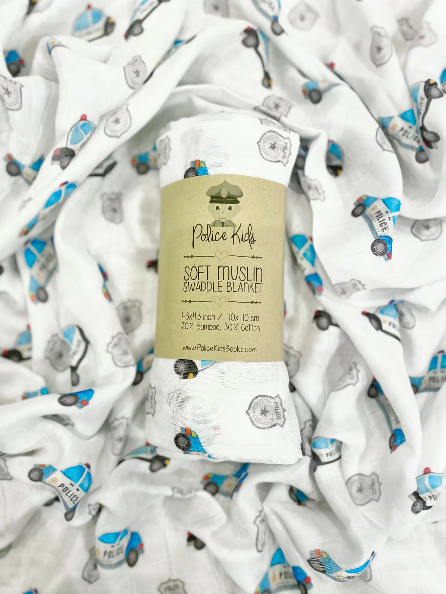 Police Cars and Badges Bamboo Muslin Swaddle