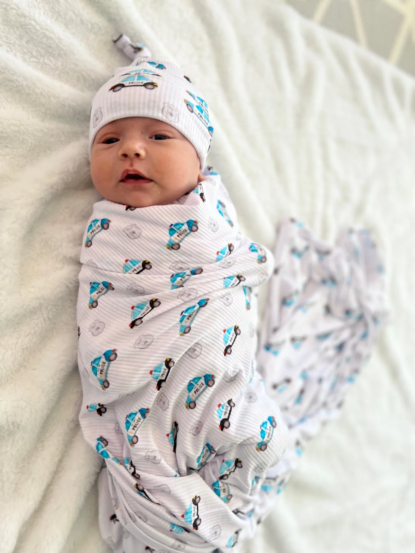 "Police Cars and Badges" Ribbed Baby Blanket