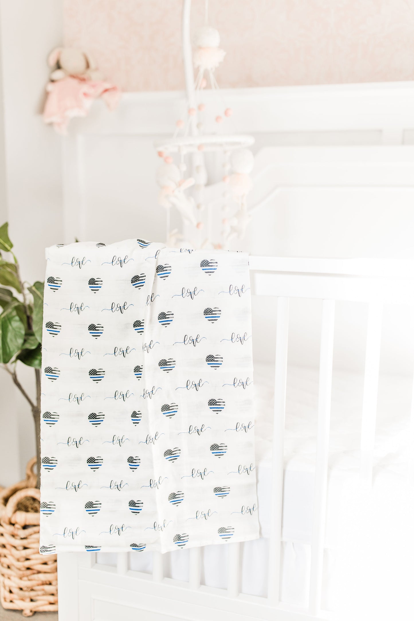 Thin Blue LOVE Muslin Swaddle