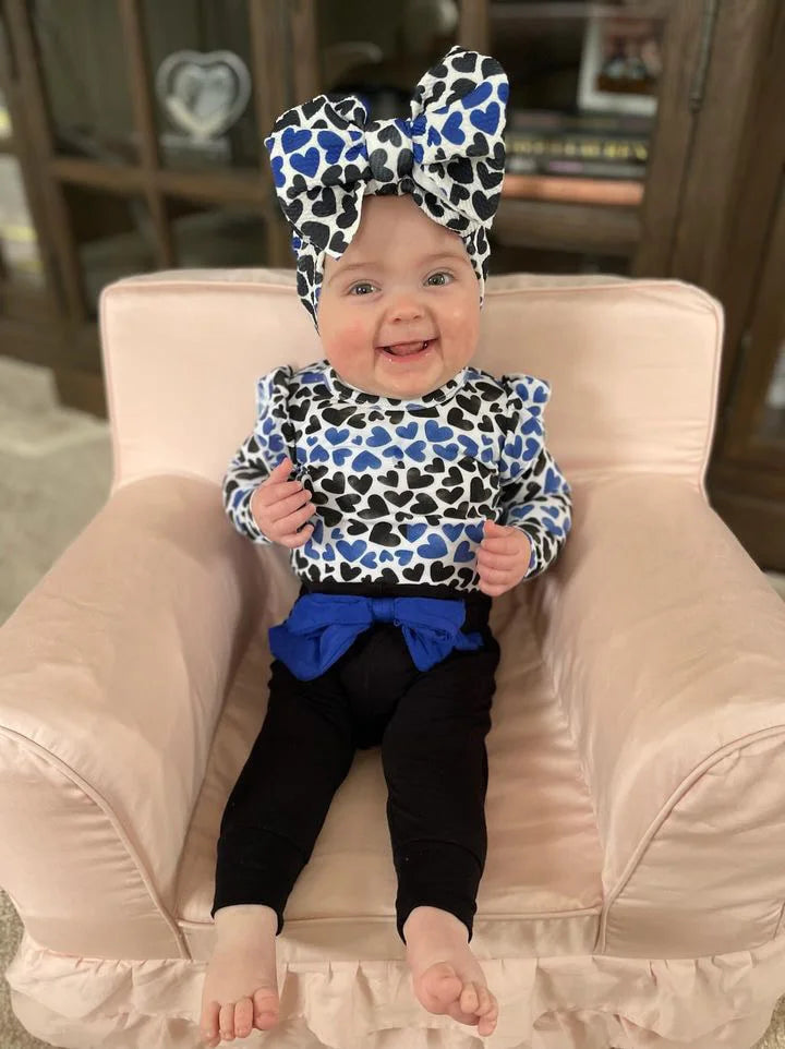 Thin Blue Hearts Two-Piece Outfit Set (Short or Long Option)