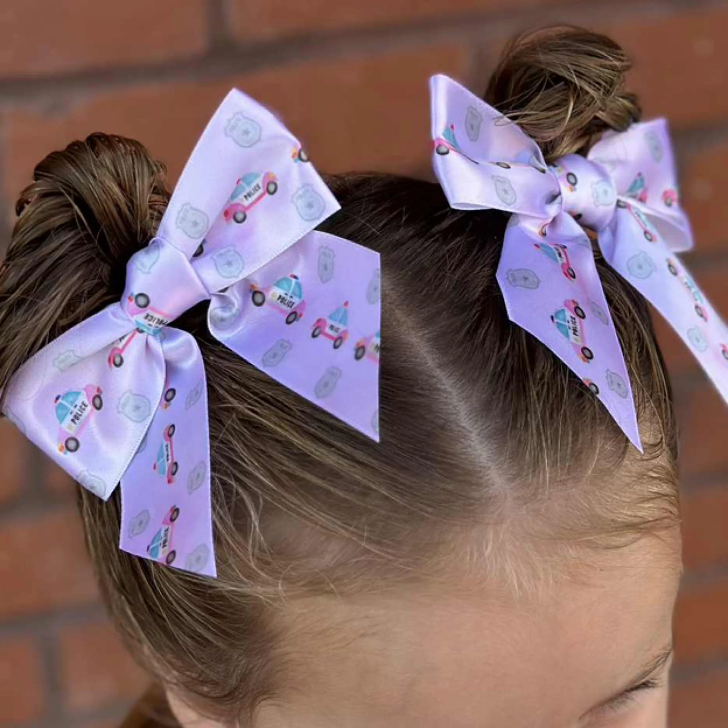 "Pink Police Cars and Badges" Satin Alligator Clip Bow