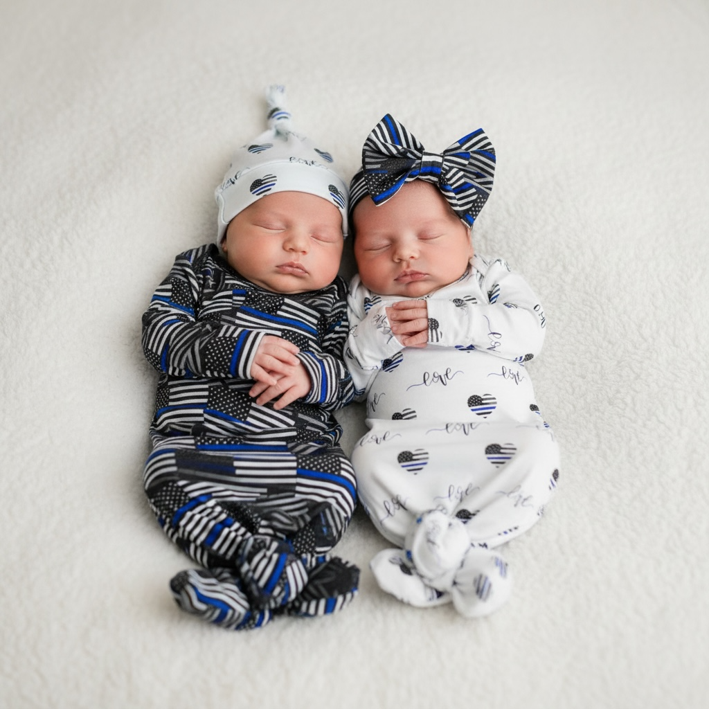 “Thin Blue Love” Knotted Gown