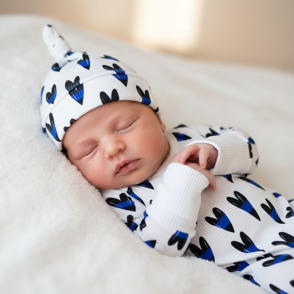 “Blue Line Hearts” Knotted Hat