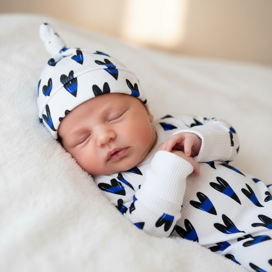 “Blue Line Hearts” Knotted Hat