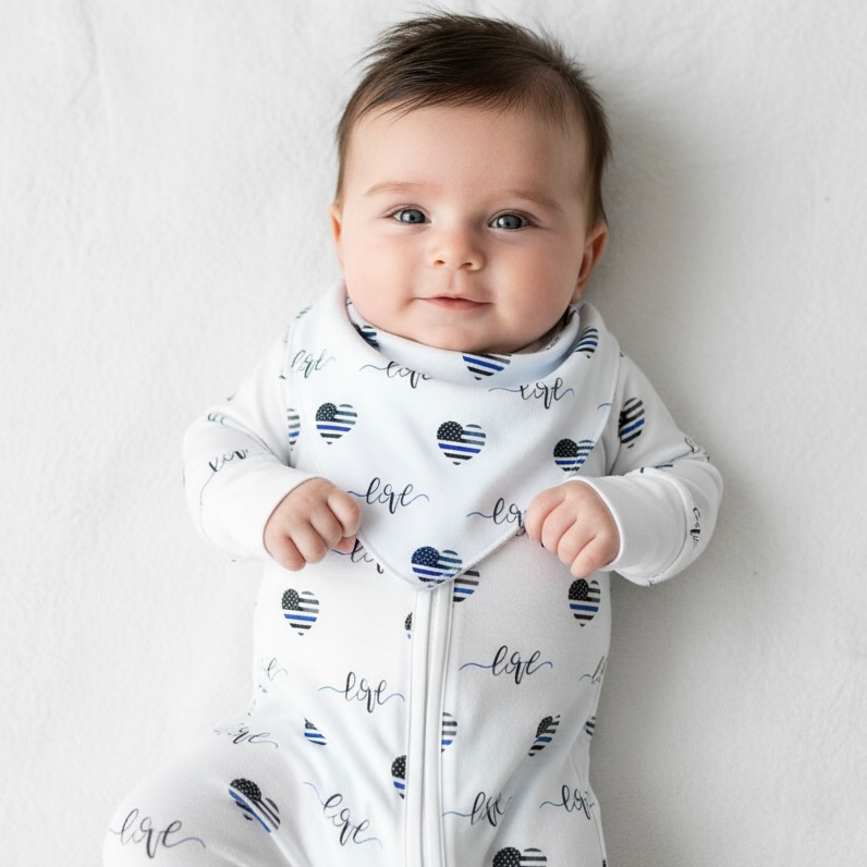 Thin Blue Love Plush Bamboo Bandana Bib