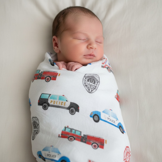 First Responder Cars and Badges Bamboo Muslin Swaddle