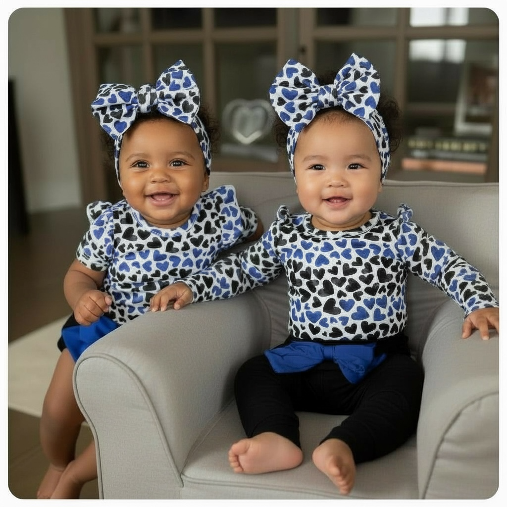 Thin Blue Hearts Two-Piece Outfit Set (Short or Long Option)