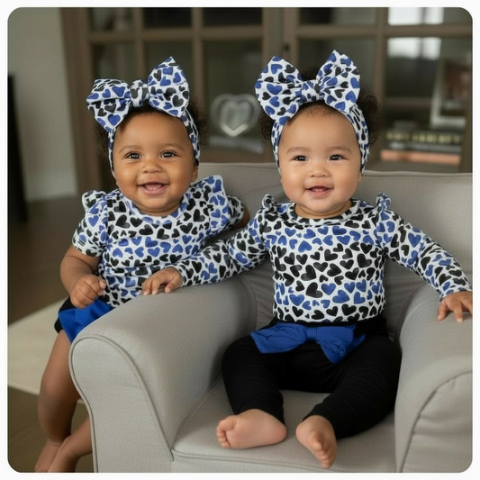 Thin Blue Hearts Two-Piece Outfit Set (Short or Long Option)