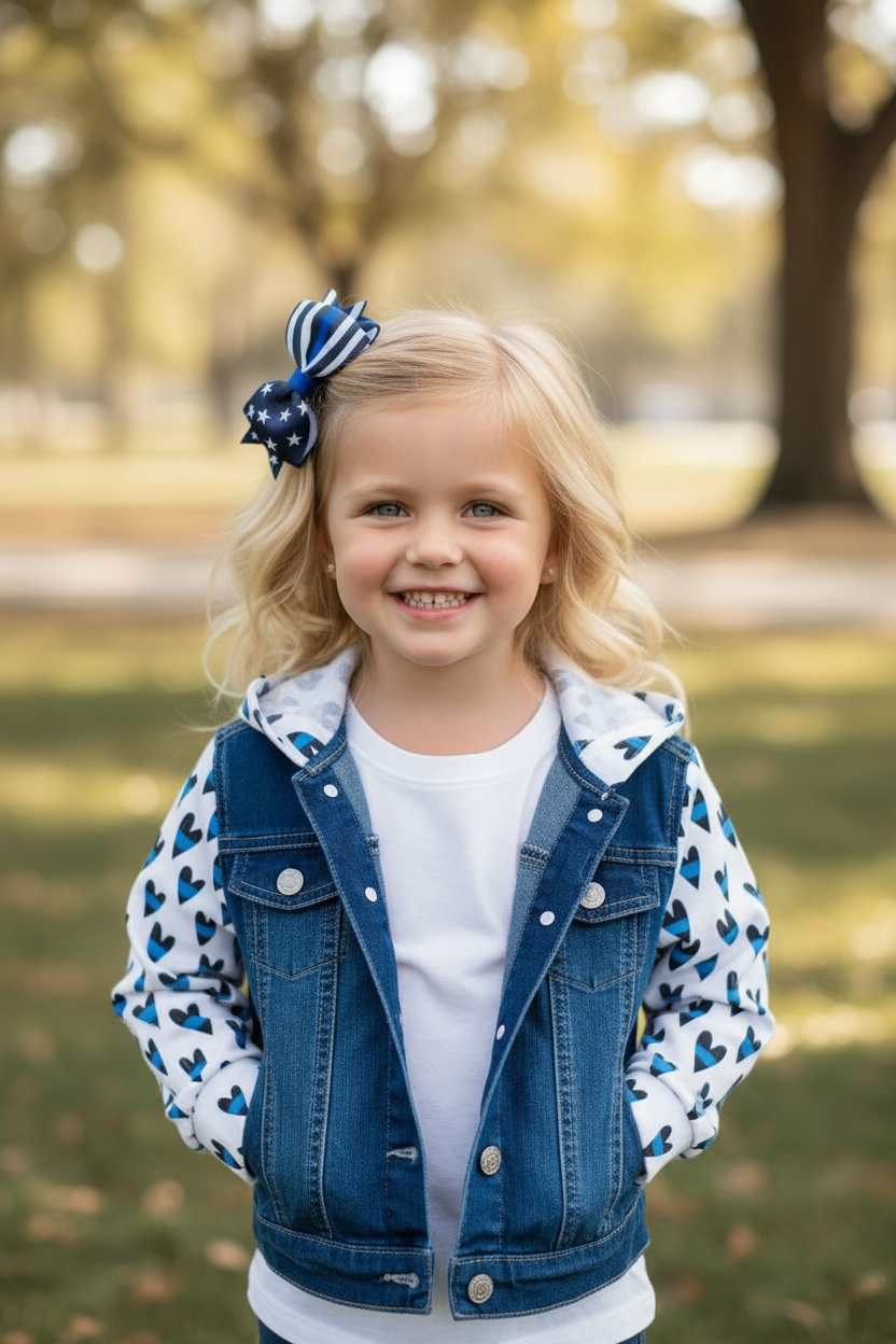 “Blue Line Hearts” Denim Jacket