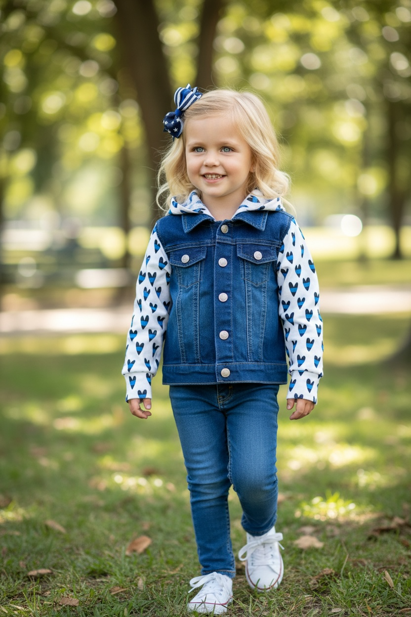 “Blue Line Hearts” Denim Jacket