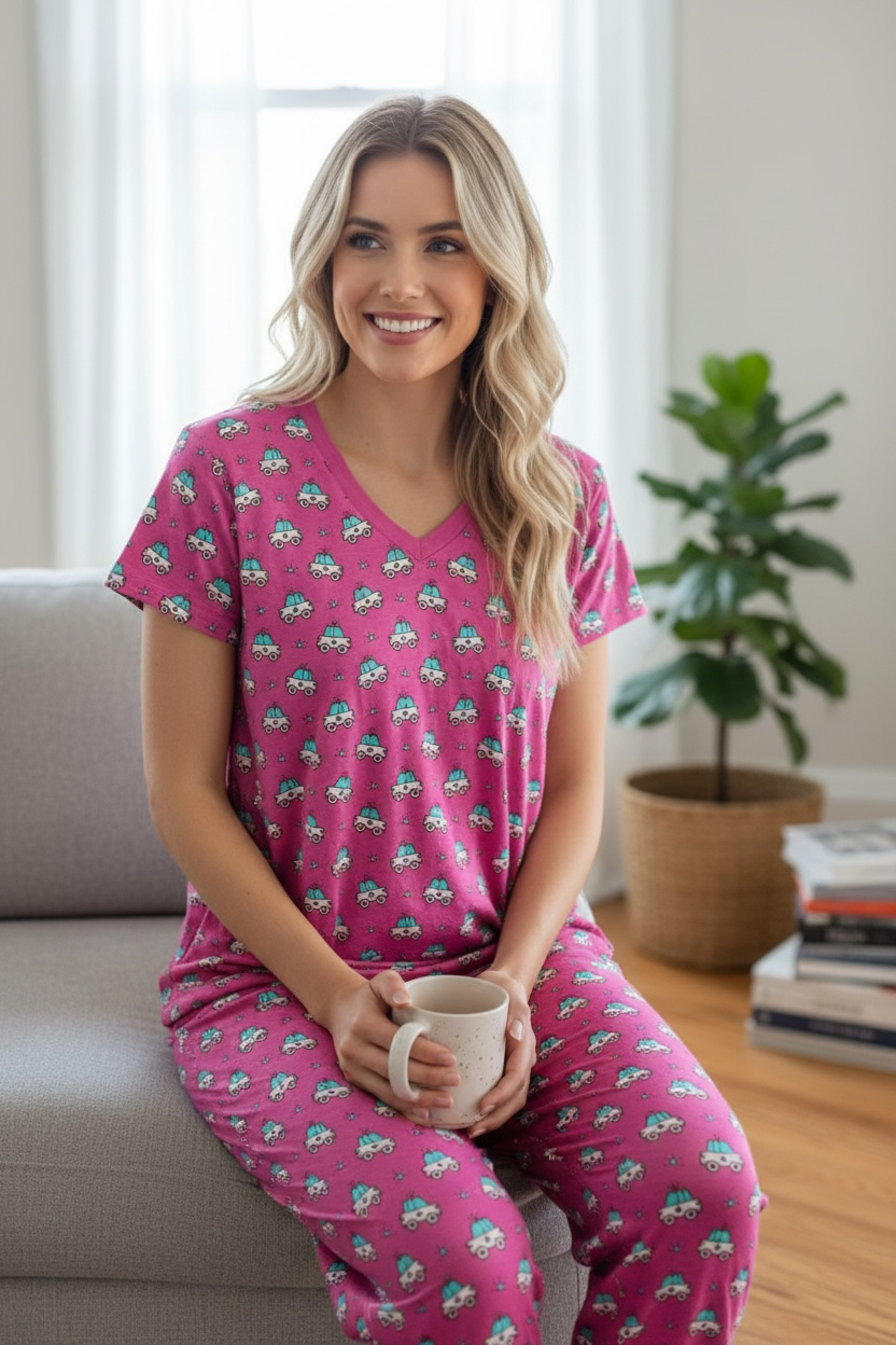 "Ride Along" Women's Short Sleeve Lounge Top PINK