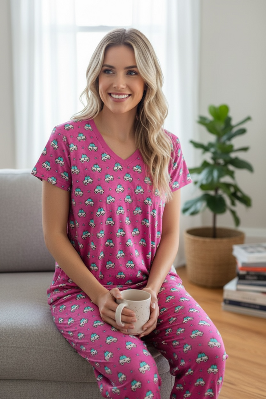 "Ride Along" Women's Short Sleeve Lounge Top PINK