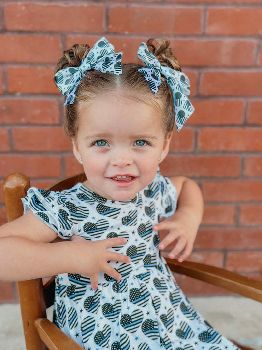 "Thin Blue Sweethearts" Satin Alligator Clip Bow