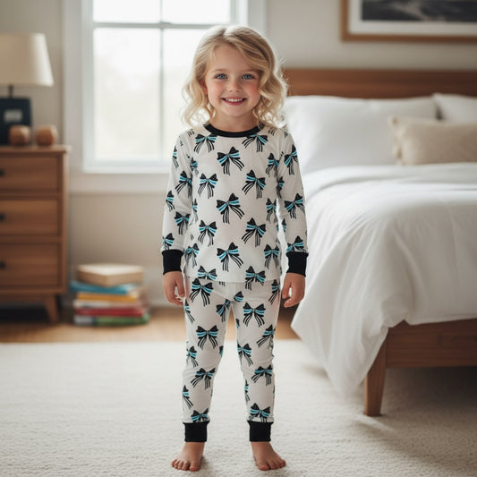 "Blue Line Bows" Two-Piece Comfy Cozies