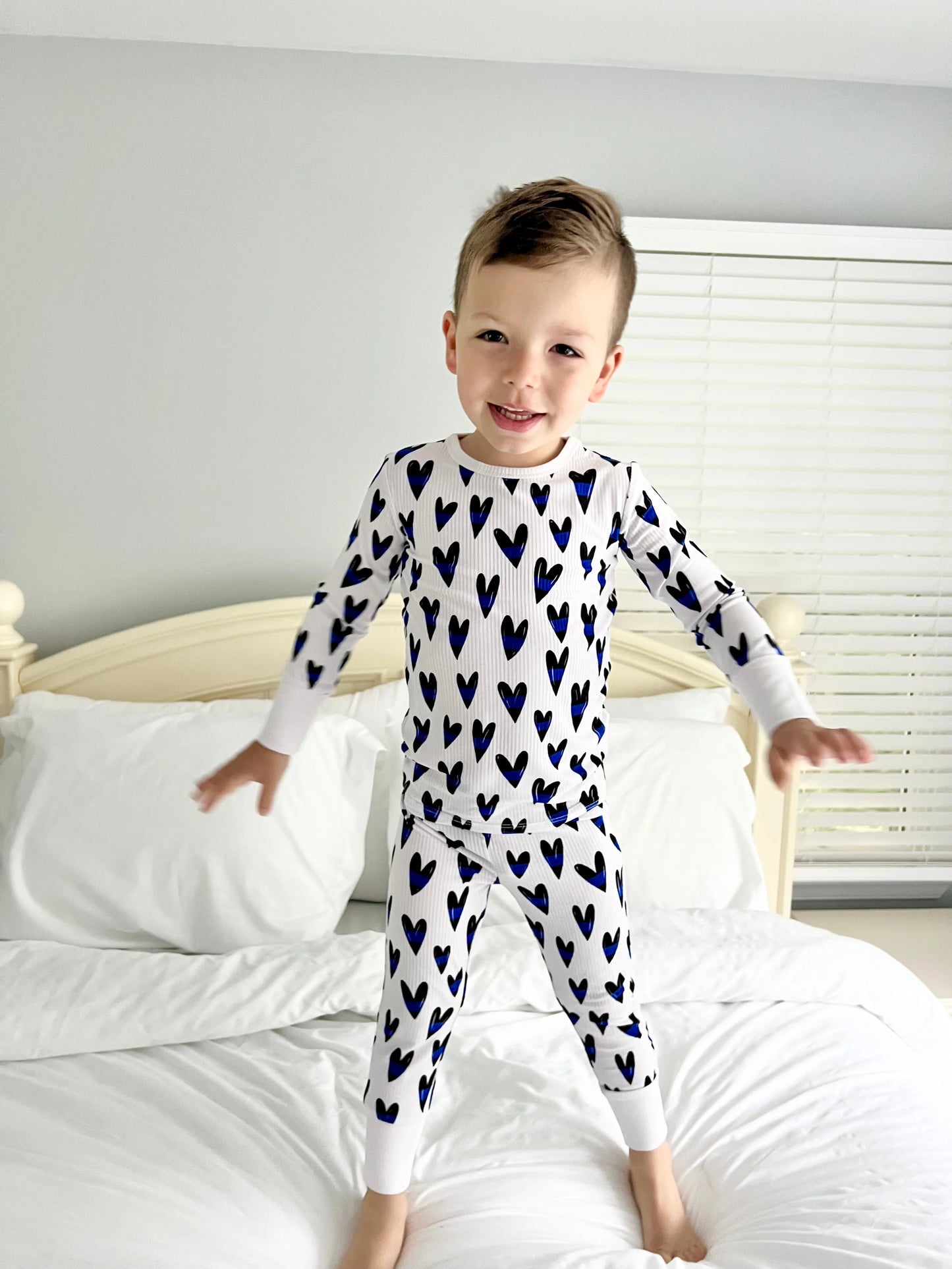 “Blue Line Hearts” Ribbed Two-Piece Comfy Cozies (Long)