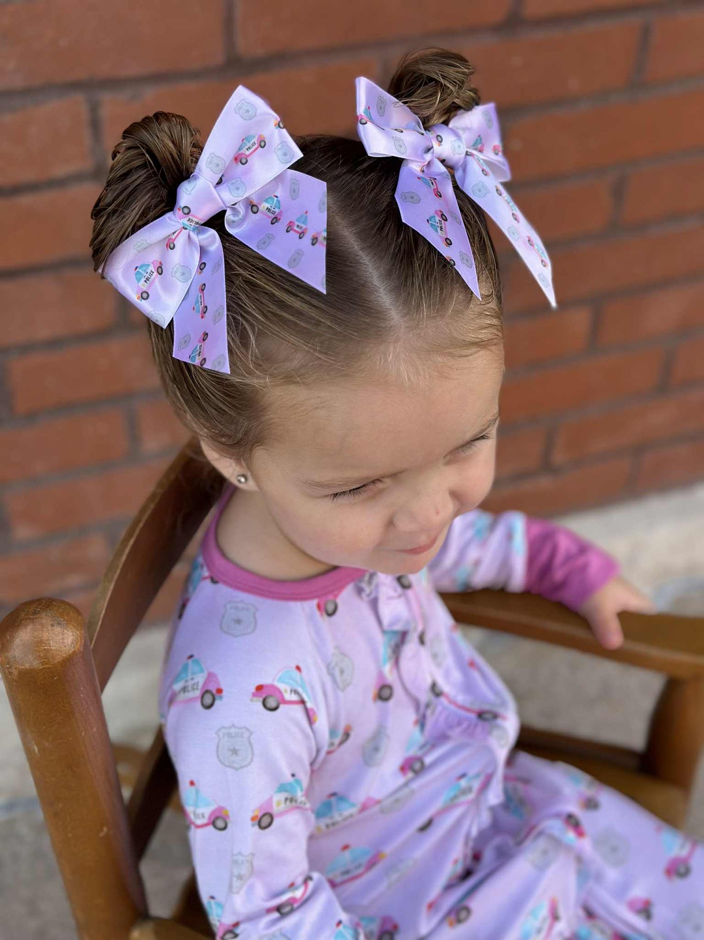 "Pink Police Cars and Badges" Satin Alligator Clip Bow