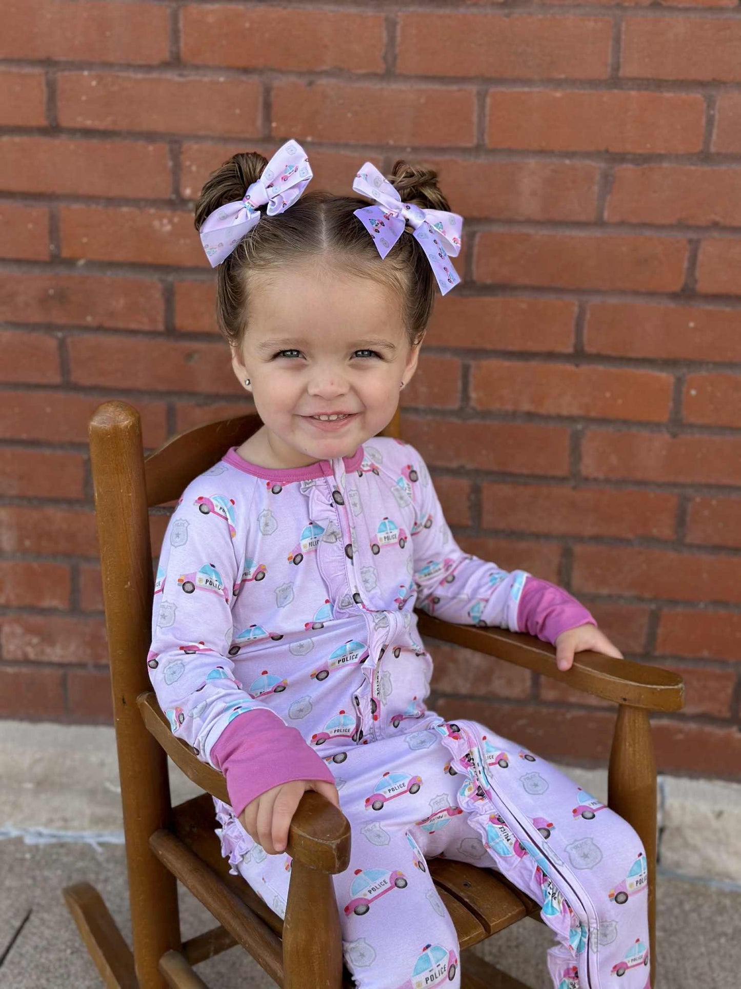 "Pink Police Cars and Badges" Satin Alligator Clip Bow