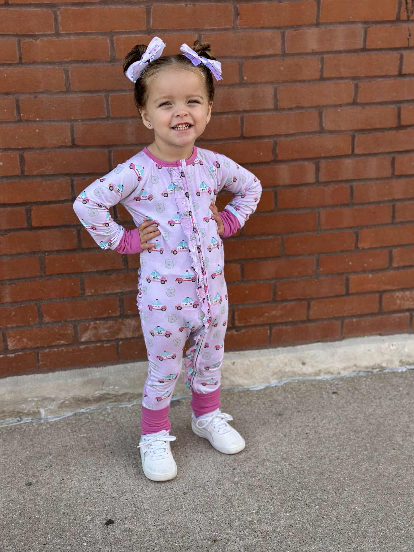 "Pink Police Cars and Badges" Satin Alligator Clip Bow