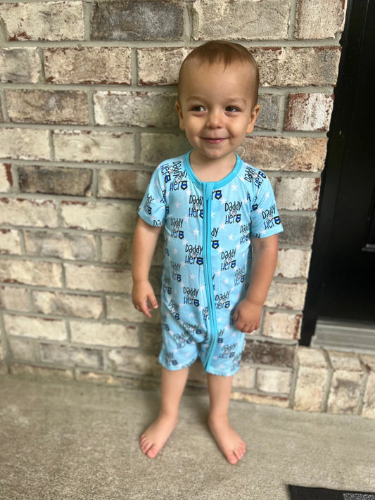 “Daddy is My Hero” Zip-Up Shorty Romper